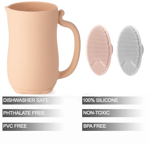 PandaEar Baby Badespülbecher | Silikon Shampoo Spülbecher mit 2x Kopfhautbürste für Kleinkinder & Kinder (Rosa)