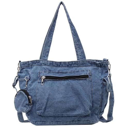 Denim Bag for Women Casual Denim Crossbody Bag Multi-pocket Jeans Shoulder with Tote & Hanging Pouch Large Capacity Zipper Closure Jeans Purse, Gifts for Women