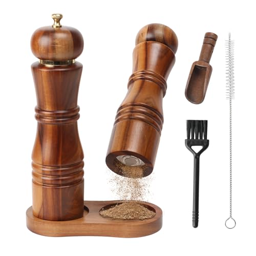 AWBEOT 2 Piezas Molinillo Pimienta Madera Pimentero Molinillo de Sal y Pimienta Manual Molinillos Especias con Bandeja Molinillos de Pimienta Manual para Sal Semillas Paprika, 22 cm