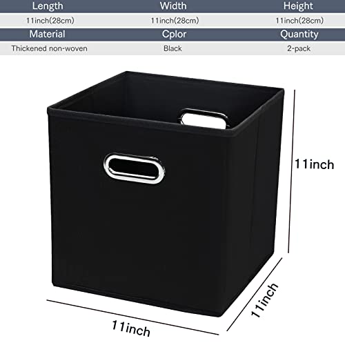 Sevendome Black Fabric Storage Bins Cube,11X11X11 Fabric Cubby Organizer Baskets With Handle, Foldable Basket For Closet Or Collapsible Storage Box Set Of 2 (Black) #TOP1