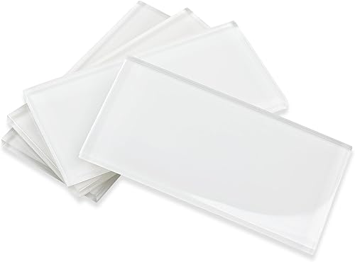 Azulejo de vidrio de metro, azulejos de vidrio de 3 x 6 pulgadas para cocina, baño, ducha, pared blanca (32 unidades, 4 pies cuadrados)