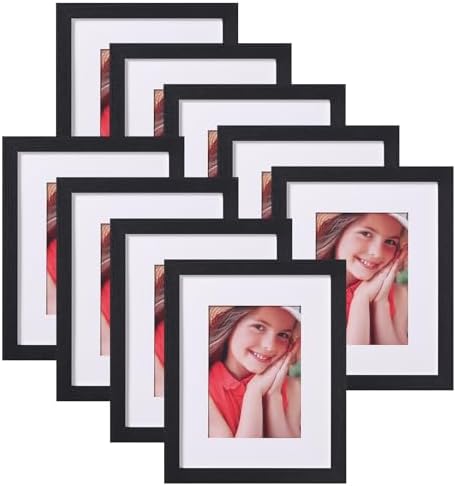 Vittanly 8x10 Picture Frames for Wall Set of 9, Display 5x7 Pictures with Mat or 8x10 without Mat, Collage Frames for Wall or Tabletop, Perfect for Home Décor and Gifts, Black