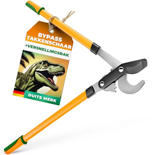 GRÜNTEK T-REX bypass takkenschaar met 67 mm SK5 koolstofstalen messen, antikleefcoating en 2-snelhedenversnelling - precisietuinschaar voor droog hout, heggenschaar en takkenschaar