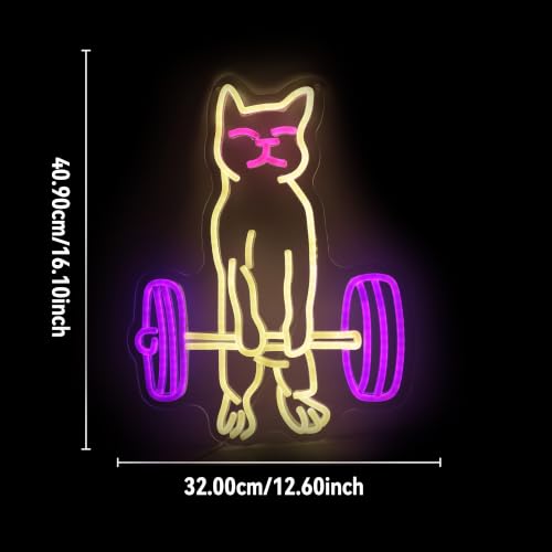 Image of Cat Lifting Weight Neon Sign Led Gym Lighting for Home Gym wall Decor gift