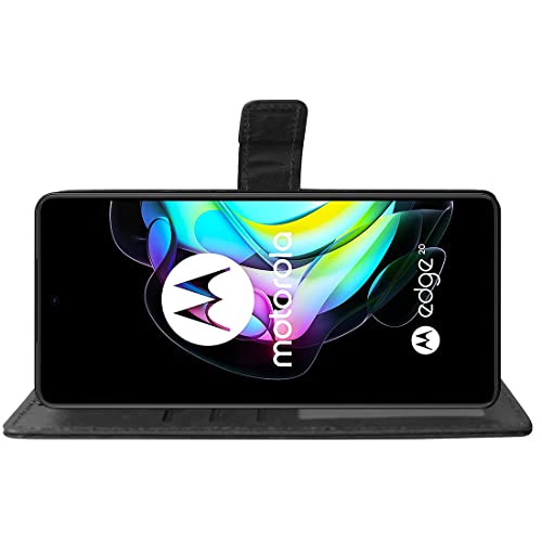 Image of Flip Cover Back Case for Motorola Edge 20 | Premium Leather Finish | Inbuilt Pockets & Stand | Flip Cover Back Case for Motorola Edge 20 (Black)