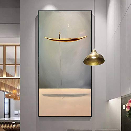 Affiche style chinois Golden Boat - Toile Giclée de haute qualité pour salon chic 50x100 cm