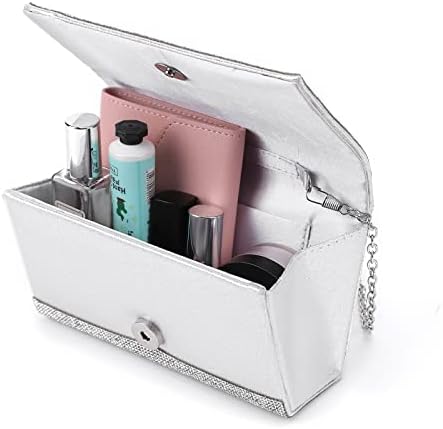 Rhinestone Silver Bag for Women Chic Evening Handbag Glitter Diamante Clutch Bag for Wedding Party Prom