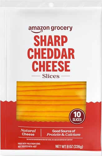 Amazon Grocery, Sharp Cheddar Cheese, Sliced, 8 Oz, 10 Slices