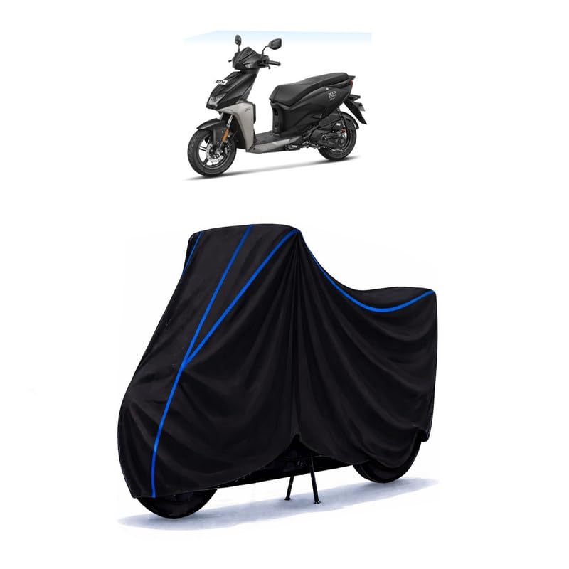 Image of Scooty Cover Water Resistant for Xoom ZX | Universal Scooter & Bike Cover | Heavy Duty UV Protection | Dust, Rain & Scratch Protection | Elastic Fit All Weather Indoor Outdoor | Black with Blue Piping