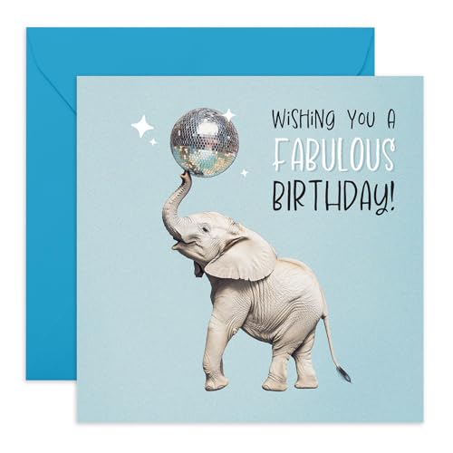 Birthday Card for Him or Her - Fabulous Disco Elephant – Gifts Friends, BFF, Bestie, Colleagues, Officemates, Daughter, Son, Niece, Uncle, Auntie, Grandmum, Grandpa - Comes with Fun Stickers