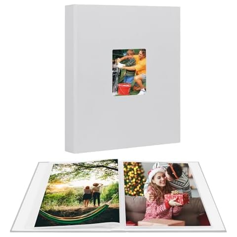 Aevdor Photo Album 8.5x11 Holds 68 Photos, 8.5x11 Photo Album Book Linen Cover With Front Window, 8.5x11 Photo Album for 8x11 Pictures for 8.5x11 Baby Wedding Family Photos, Artwork Binder (Grey) Cover
