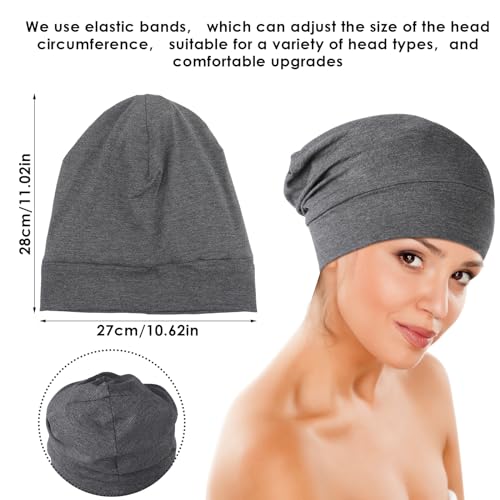 YUXIANLB 2PCS Satin Silk Sleep Cap for Women & Men - Soft & Elastic Hair Cap (1 Black + 1 Dark Gray) - Image 2
