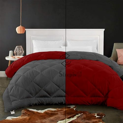 Image of 600 GSM Heavy Winter Double Bed Comforter | Microfiber, Breathable, Reversible,Soft, Lightweight & Machine Washable Comforter for Double Bed 90x100 Inch - BurgundyDark Grey