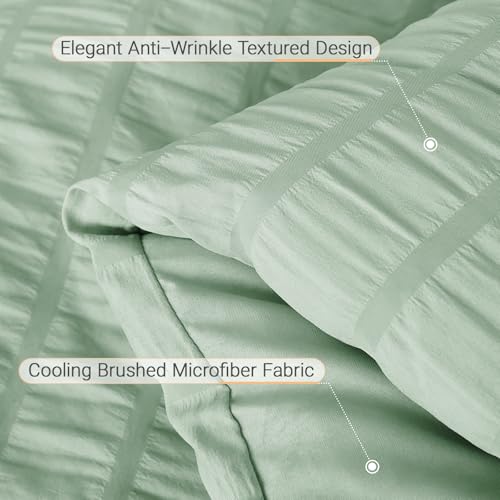 Image of MUXHOMO 7 Pieces Oversized King Comforter Set, Seersucker Bed in a Bag Oversized King Size, All Season Luxury Bedding Set with Comforter, Flat Sheet, Fitted Sheet, Pillowcases & Shams, Sage Green