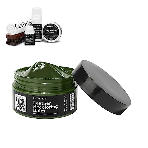 Clyde's™ 4-Step Leather Recoloring Kit | Includes Brush and Lint-Free Towels | Cleans, Restores, and Protects Your Leather (Army Green)