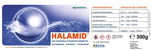 Halamid Giardien Viren Bakterien Schimmel Kryptosporidien das Original von Axcentive Desinfektionsmittel mit EU Zulassung und RKI Empfehlung 300g Dose