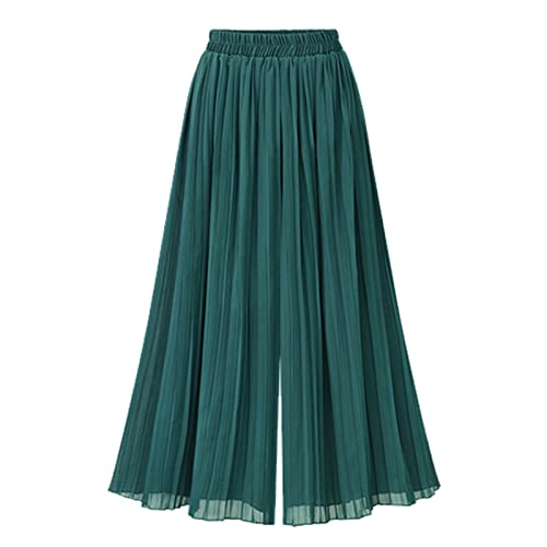 Uillui Women Chiffon Crop Culottes Plus Size Pleated Wide Leg Palazzo Dress Pants High Waist Loose Summer Casual Flowy Pants