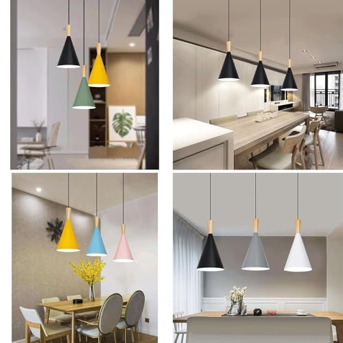 Lámpara colgante amarilla de metal con casquillo E27 para mesa de comedor 4
