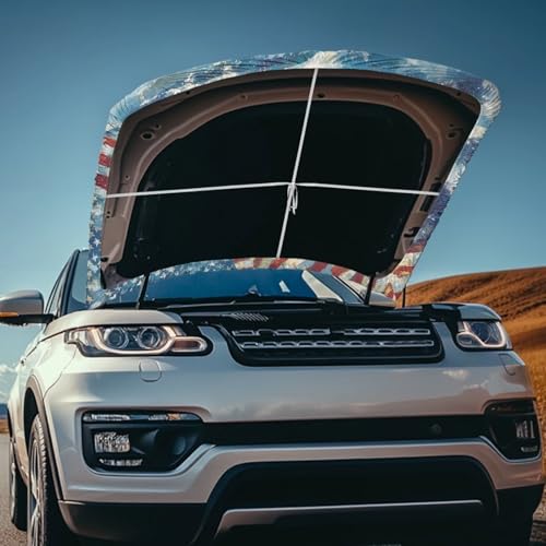 Image of American Flag Eagle Wave Design Car Hood Cover Protector Waterproof Sunproof Car Hood Flag 4th of July Patriotic Decorations for Most Sedans SUV Trucks Pickup Jeep