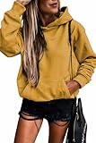 SHEWIN Womens Hoodie Pullover Long Sleeve Solid Fleece Fashion Hoodies Sweatshirts Cozy Lightweight Fall Oversized Sweatshirt for Teen Girls,US 16-18(XL),Yellow