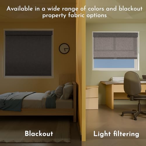 Image of Persilux Blackout Roller Shades for Indoor Window Blinds,Cordless,Linen Fabric,Thermal Insulated Fabric UV Protection Shades for Home,Office,Bedroom,Door,Blackout-Stone Grey,Custom Size