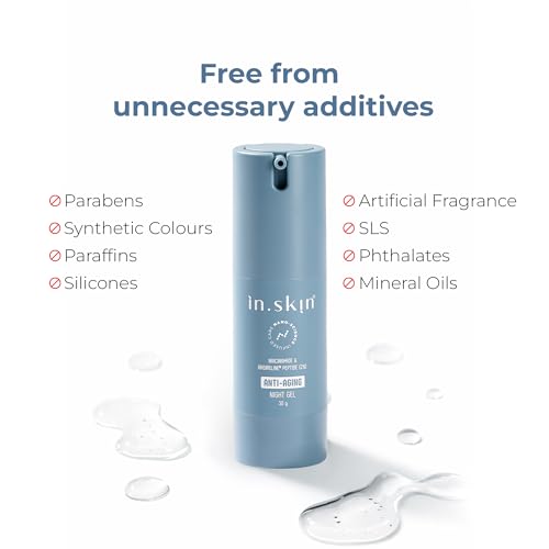Image of in.skin Anti-Aging Night Gel with 2% Argireline Peptide, 2% Niacinamide & 2% Vitamin C | Overnight Repair Gel for Fine Lines, Glow & Even Skin Tone (30 g)
