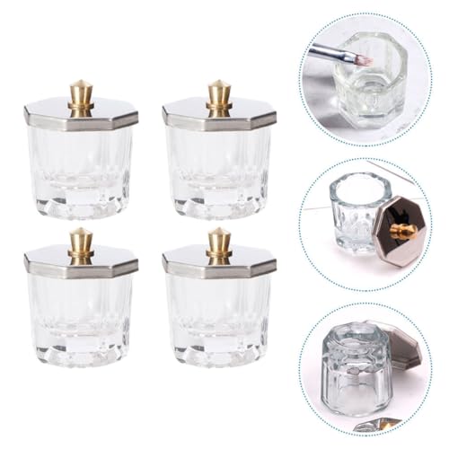 4 recipientes octagonales de cristal para uñas de acero inoxidable miniatura 6