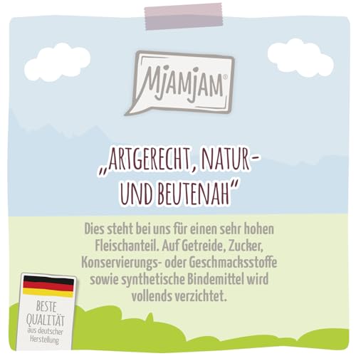 MjAMjAM - Premium Nassfutter für Katzen - Quetschie - herzhaftes Wild & Kaninchen an fruchtigen Heidelbeeren, 12er Pack (12 x 125 g), getreidefrei mit extra viel Fleisch 2