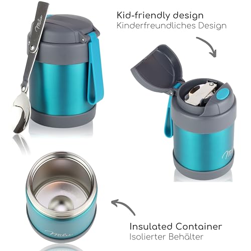 Image of Milu Food Flask for Hot Food - 300ml Leakproof Insulated Stainless Steel Thermal Lunch Box, Soup Container with Spoon, BPA-Free, To go Meal Prep, Porridge (Green, 300ml)