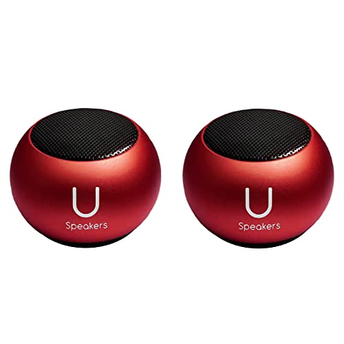 Fashionit U Speakers Mini Bluetooth Computer Speaker 2-Pack Bundle with Matching Speaker, Built-in Mic & Selfie Remote Control, for Workspace, Desktop, Laptop, Mobile, Tablet, PC - Red