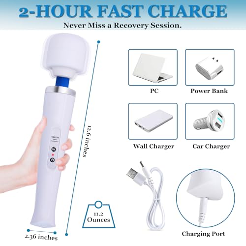 Image of Wand Massager for Women - Cordless High-Frequency Handheld Body Massager with 10 Rhythmic Modes - Ergonomic Back & Shoulder Tension Relief - Splash-Proof Personal Wellness Essential (Porcelain)