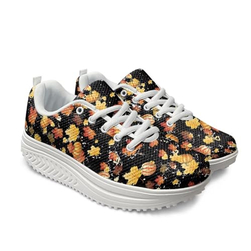 FOR U DESIGNS Vintage Floral Print Fitness Walking Sneaker Casual Women's Wedges Platform Shoes 6