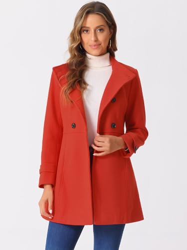 Allegra K Women's Stand Collar Double Breasted Slant Pockets Trendy Outwear Winter Coat3