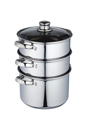 KitchenCraft 3 Tier Food Steamer Pan/Stock Pot in Gift Box, Induction Safe, Stainless Steel, 2 cm, Silver - Image 2