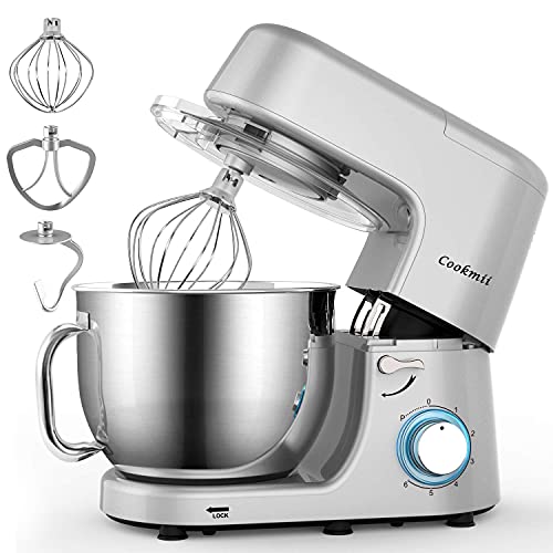 Cookmii Robot Pâtissier Professionnel 1500W 5.5L Robot Cuisine 6 Vitesses Faible Bruit Batteur Électrique avec Fouet, Batteur, Crochet, Bol en acier