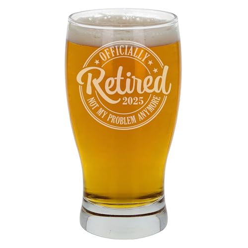 Officially Retired 2025 Engraved Retirement Beer Glass Gift - Funny Retirement Leaving Gift for Women or Men - Novelty Engraved Tulip Pint
