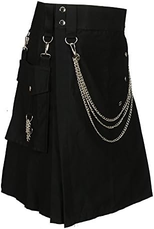 小物 minus kilt Kilt utilitário preto escocês com correntes prateadas, Preto, 32