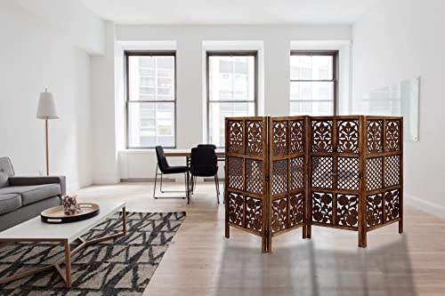 Image of Wooden Partition for Living Room, Privacy Divider, Room Separator, Office Divider, Puja Partition (Mix Frame Design - Brown, 4 Feet - 4 Panels)