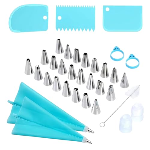 Sacs À Douille – Ensemble De 34 Douilles Réutilisables Pour Décoration De Pâtisserie, Kit De Douilles En Acier Inoxydable, Outils De Pâtisserie En Silicone TPU, Accessoire De Glaçage | Ensemble De Gra