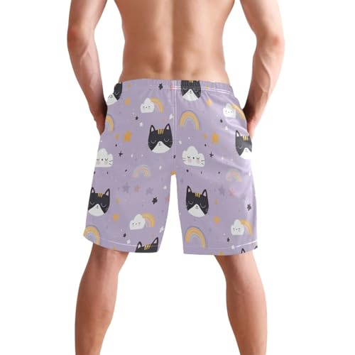 Quick Dry Cute Cats Men's Swimming Shorts Swim Trunks with Mesh Lining Beach Wear - S2