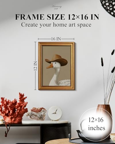 Image of HUARCEY Gold Framed Vintage Wall Art for Living Room, Trendy Duck Canvas Print Wall Decor Maximalist Eclectic Artwork Gallery Picture Oil Painting Boho Western Cowboy Decor Bedroom Bathroom 12 inchx16 inch