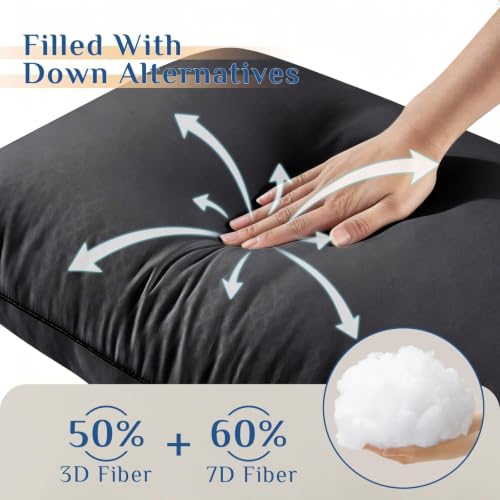 Image of JOLLYVOGUE Black Pillows King Size Set of 2, Washable Supportive Firm Bed Pillows with Oeko-Tex Certified Soft Down Alternative Fill, Fluffy Luxury Hotel Quality for Side, Back, and Stomach Sleepers