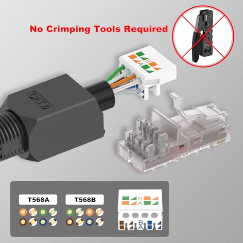 VCELINK Cat6 Tool-Free RJ45 Connector, 1000 Mbps/250 MHz, Reusable UTP Gold-Plated Ethernet Plug for 23-26 AWG Network Cable - Image 2