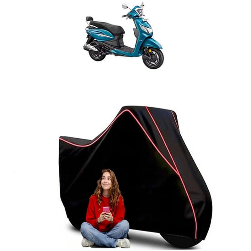 Image of Pleasure Plus VX Scooty Bike Cover Water Resistant Outdoor Use Universal Fit Scooters Motorcycles Heavy Duty UV Protection Dust Rain Scratch Resistant Elastic Bottom Black Blue Piping