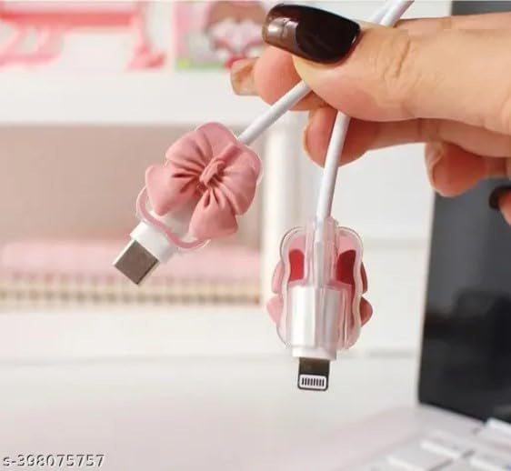 Image of 3D Bow Design Case Cover for iPhone Adapter Compatible with 18W and 20W Charger Only 360 Full Protection Silicone Case Cover 5 in 1. (Pink Bow)