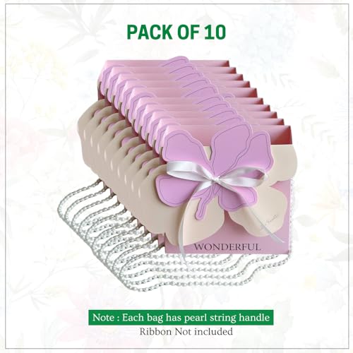 Image of 3D Floral Bag With Pearl String Handle - 10 Nos For Flowers & Gifts - Peach & Pink Flower