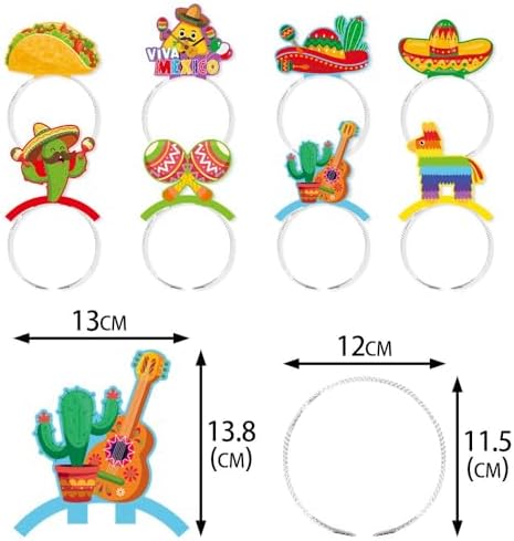 SpinLaLa 8 Pieces Mexican Fiesta Headbands, Adjustable Taco Sombrero Cactus Piñata Head Toppers Headwear Costume Accessories Headpiece for Cinco de Mayo Party Favors and Photo Booth Props