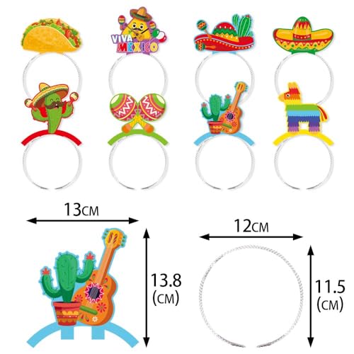 SpinLaLa 8 Pieces Mexican Fiesta Headbands, Adjustable Taco Sombrero Cactus Piñata Head Toppers Headwear Costume Accessories Headpiece for Cinco de Mayo Party Favors and Photo Booth Props