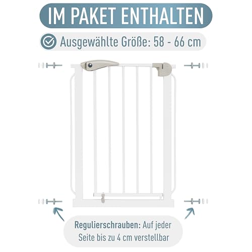 IB STYLE Treppenschutzgitter für Babys Berrin - Türschutzgitter, Hundegitter zum Klemmen, Verriegelt automatisch, Ohne Bohren, Weiß, 58-66 cm