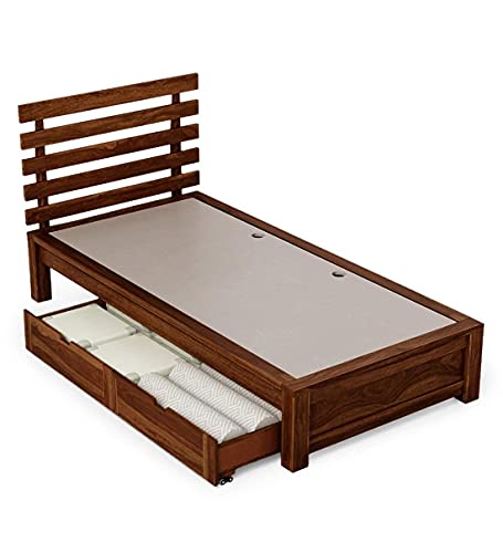 Image of KR Furniture Single Bed Without Storage | Solid Sheesham Wood Wooden Cot (6 x 3 Ft) | Low Height Bed Frame for Bedroom, Guest Room & Living Space | Honey Finish